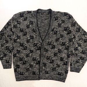 vtg Protege Collection Grandpa Cardigan Sweater gray black blue Mens L